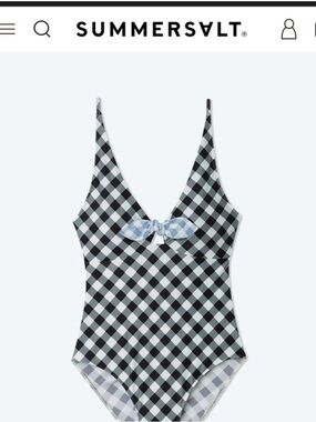 summersalt Black & White Gingham One-Piece with Light Blue Knot